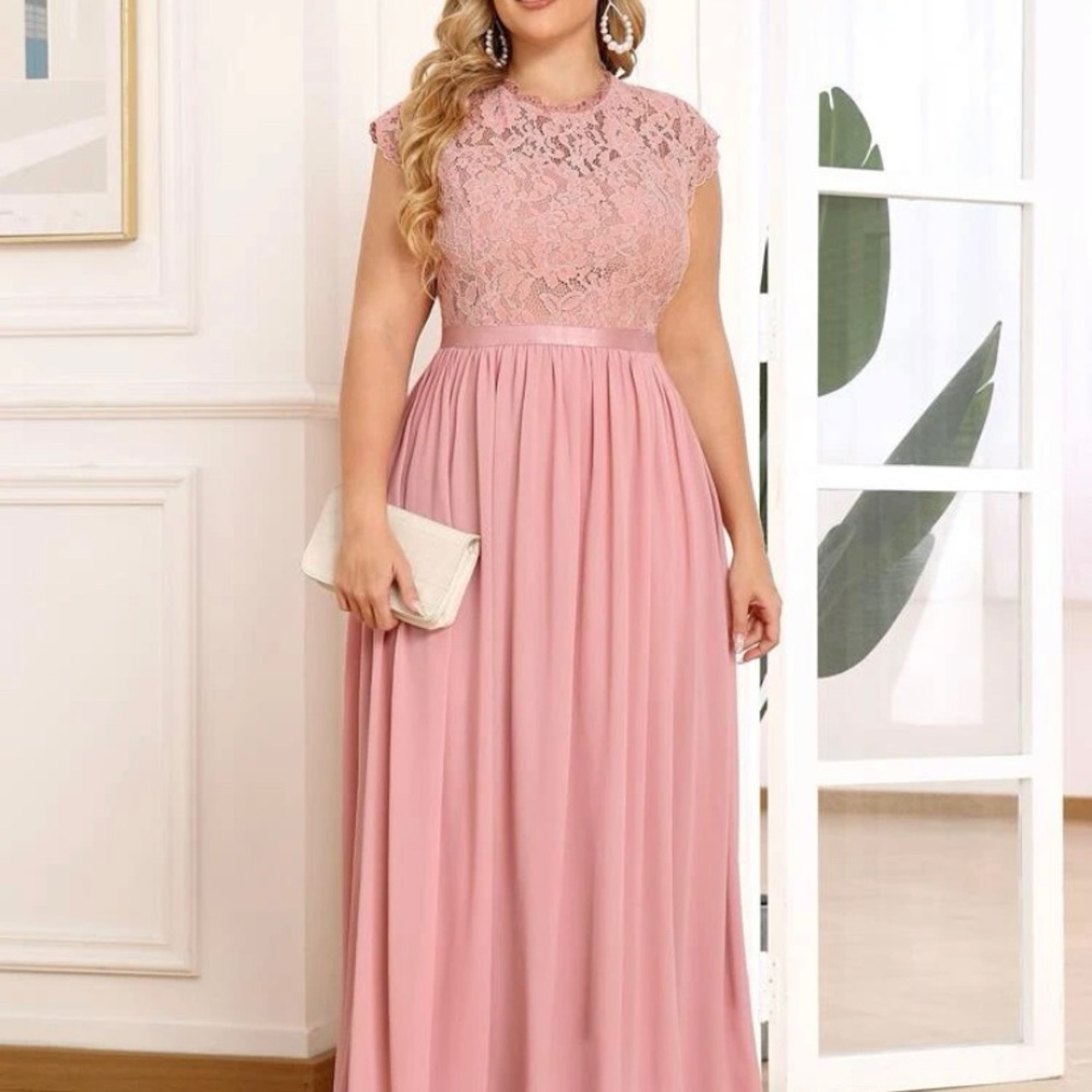 Light Pink Lace Chiffon Bridesmaid Dress